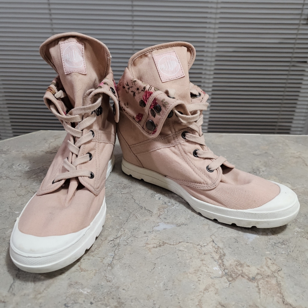 PALLADIUM pink high top hidden wedge sneakers Sz 9 - Picture 3 of 9
